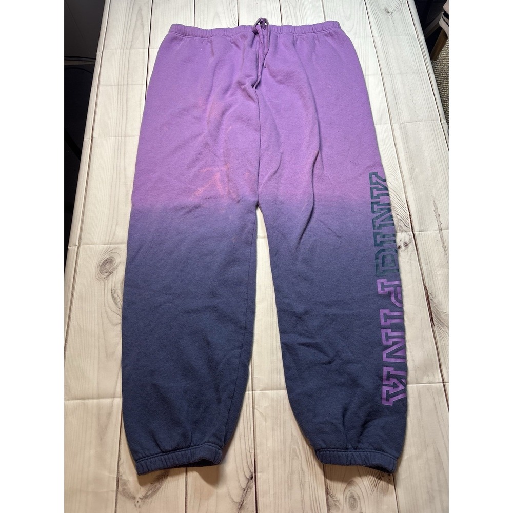 Victorias Secret Pink Purple Tie Dye Ombre Sweatpants Large Logo Joggers